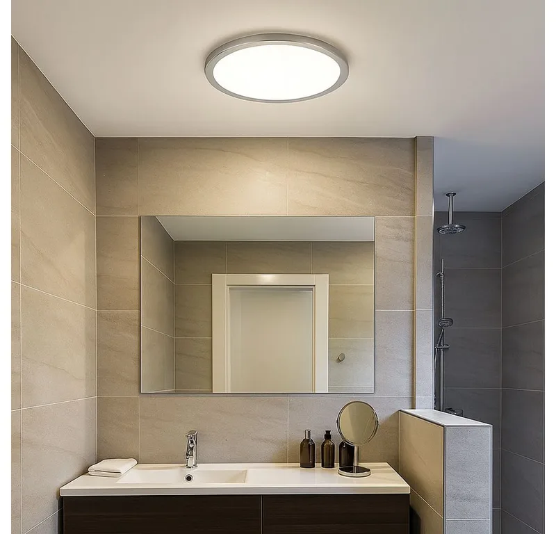 LED Deckenleuchte, LED-Leuchtmittel fest verbaut, Warmweiß, Badezimmerlampe Deckenleuchte silber rund Deckenlampe Küche LED IP44 van Globo in Wit – productfoto
