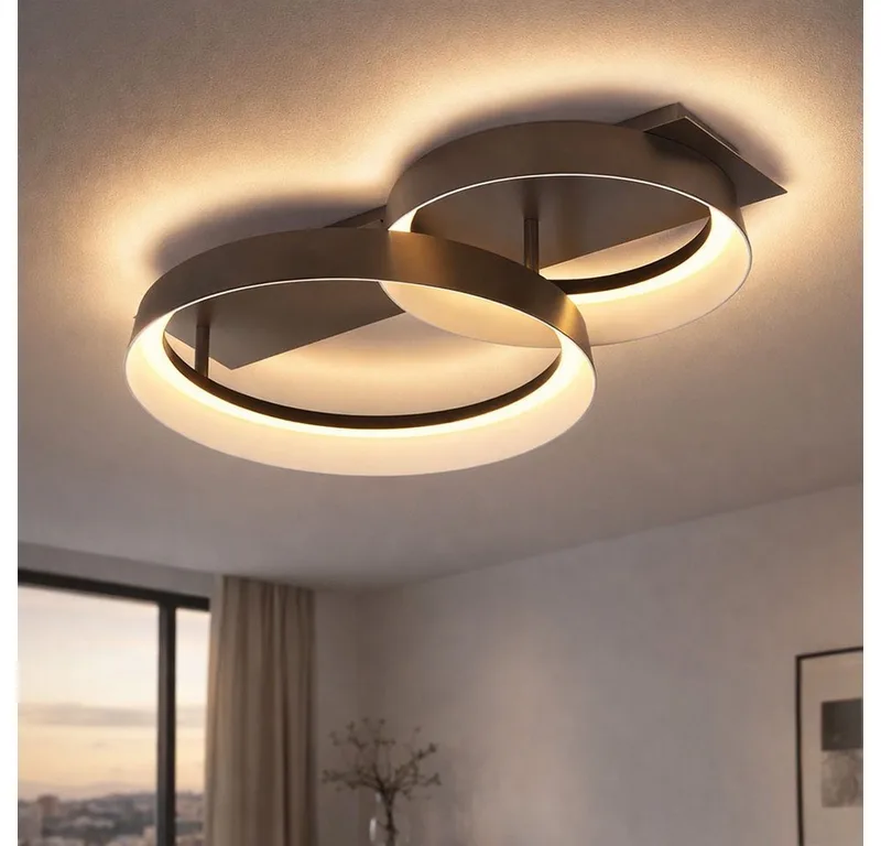 LED Deckenleuchte, LED-Leuchtmittel fest verbaut, Warmweiß, Deckenleuchte LED Deckenlampe opal matt Metall kaffeefarben B 50 cm fra Globo i Brun – produktbillede