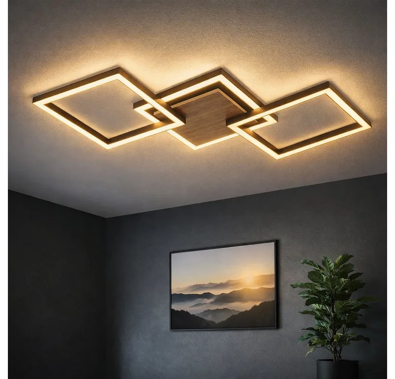 LED Deckenleuchte, LED-Leuchtmittel fest verbaut, Warmweiß, Deckenlampe Flurleuchte Deckenleuchte LED Holz MDF matt fra Globo i Sort – produktbillede