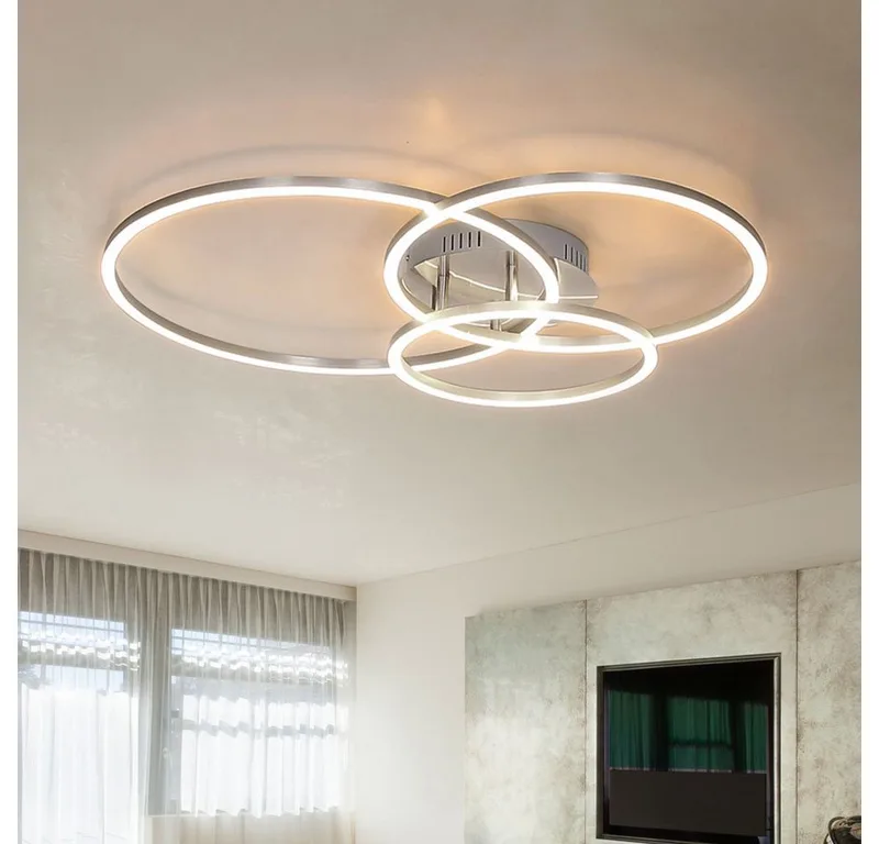 LED Deckenleuchte, LED-Leuchtmittel fest verbaut, Warmweiß, Deckenleuchte Ringlampe Deckenlampe Designleuchte Wohnzimmer, 3 fra Globo i Sølv – produktbillede