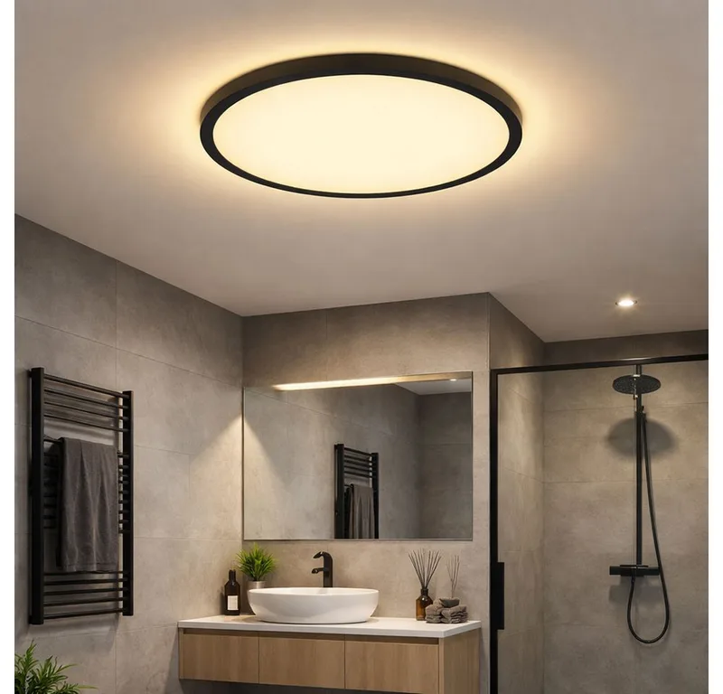 LED Deckenleuchte, LED-Leuchtmittel fest verbaut, Warmweiß, LED Deckenlampe Badezimmer dimmbar Wohnzimmerlampe Backlight de Globo en Noir – photo produit