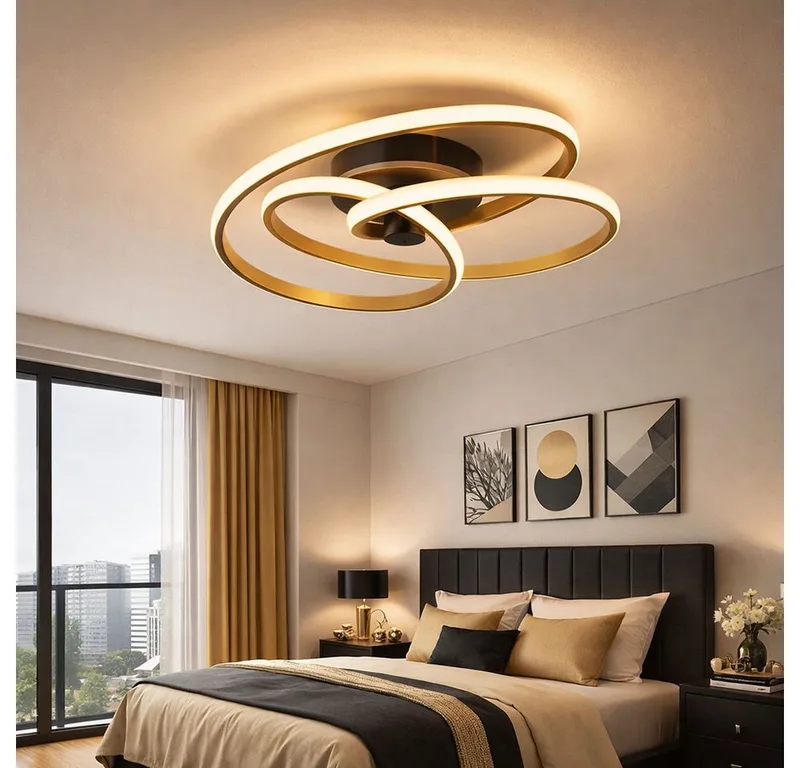 LED Deckenleuchte, LED-Leuchtmittel fest verbaut, Warmweiß, LED Deckenlampe Designleuchte Aluminium geschwungen gold D 50 cm von Globo – Produktfoto