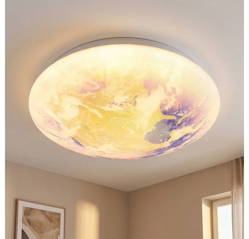 LED Deckenleuchte, LED-Leuchtmittel fest verbaut, Warmweiß, LED Deckenleuchte Deckenlampe Esszimmerleuchte Wolkenmotiv D 26 cm de Globo en Blanc – photo produit