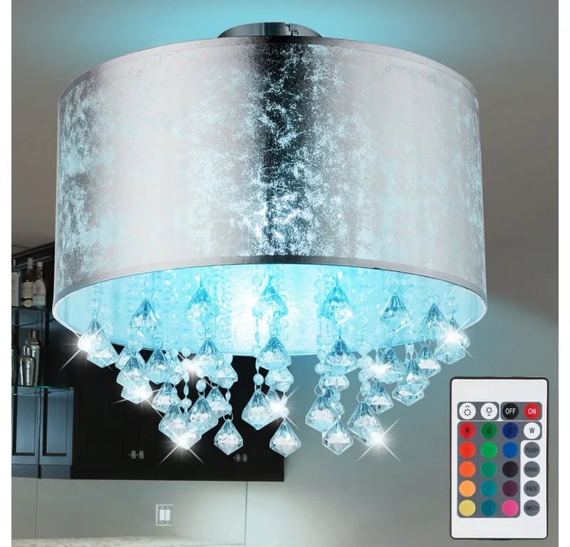 LED Deckenleuchte, Leuchtmittel inklusive, Farbwechsel, Warmweiß, Decken Leuchte FERNBEDIENUNG Wohn Zimmer Kristall Lampe im Set de Globo en Argent – photo produit