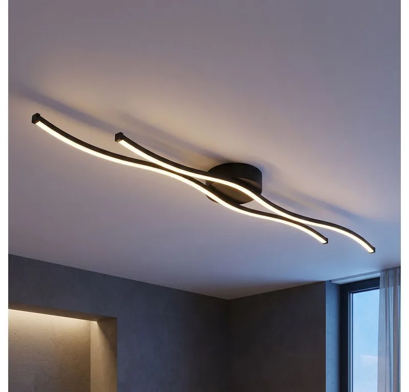 LED Deckenleuchte, Leuchtmittel inklusive, Warmweiß, Deckenleuchte Wohnzimmerlampe LED Deckenlampe Metall L 110,4 de Globo en Noir – photo produit