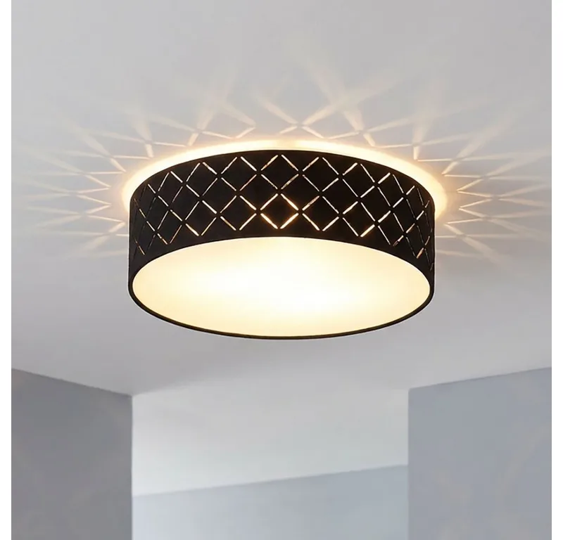 LED Deckenleuchte, Leuchtmittel inklusive, Warmweiß, LED Decken Strahler Leuchte rund Dekor Stanzungen gold van Globo in Zwart – productfoto