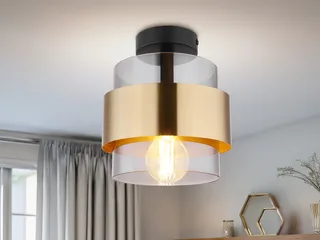 LED Deckenleuchte, Leuchtmittel stufenweise über Wandschalter dimmbar, LED wechselbar, warmweiß, klein-e ausgefallen-e stylische Designer-lampe Rauchglas Gold, Ø18cm von Globo in Gold, Schwarz – Produktfoto 2 von 5