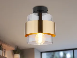 LED Deckenleuchte, Leuchtmittel stufenweise über Wandschalter dimmbar, LED wechselbar, warmweiß, klein-e ausgefallen-e stylische Designer-lampe Rauchglas Gold, Ø18cm von Globo in Gold, Schwarz – Produktfoto 5 von 5