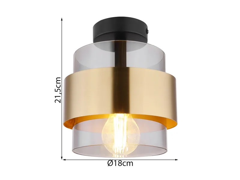 LED Deckenleuchte, Leuchtmittel stufenweise über Wandschalter dimmbar, LED wechselbar, warmweiß, klein-e ausgefallen-e stylische Designer-lampe Rauchglas Gold, Ø18cm von Globo in Gold, Schwarz – Produktfoto 4 von 5