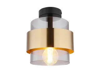 LED Deckenleuchte, Leuchtmittel stufenweise über Wandschalter dimmbar, LED wechselbar, warmweiß, klein-e ausgefallen-e stylische Designer-lampe Rauchglas Gold, Ø18cm von Globo in Gold, Schwarz – Produktfoto 1 von 5