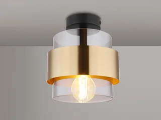 LED Deckenleuchte, Leuchtmittel stufenweise über Wandschalter dimmbar, LED wechselbar, warmweiß, klein-e ausgefallen-e stylische Designer-lampe Rauchglas Gold, Ø18cm von Globo in Gold, Schwarz – Produktfoto 3 von 5