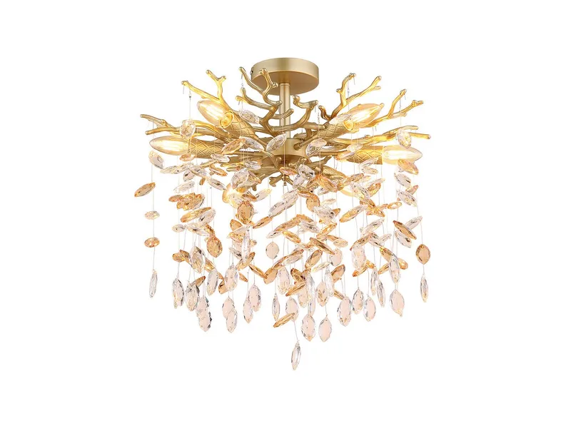 LED Deckenleuchte mit Kristall 2-farbig Ø 50cm, dimmbar, LED wechselbar, Warmweiß, ausgefallene extravagante Deckenlampe in Zweigoptik inkl. E14 LEDs fra Globo i Guld – produktbillede