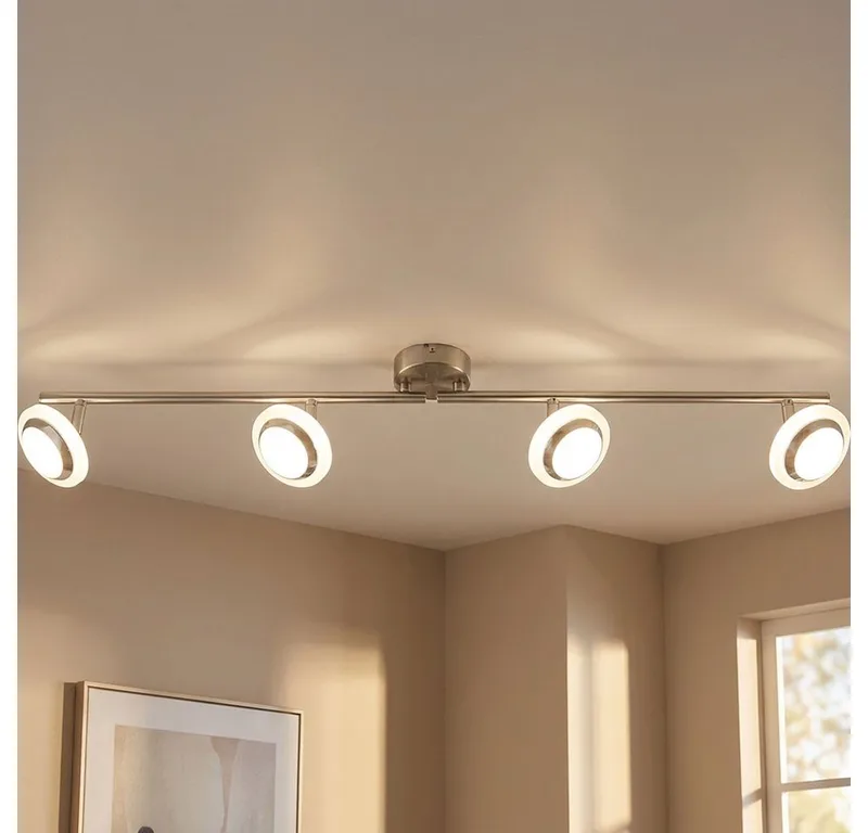 LED Deckenspot, LED-Leuchtmittel fest verbaut, Warmweiß, Deckenleuchte Deckenlampe Wohnzimmerlampe beweglich 4 flammig L 80 cm von Globo in Silber – Produktfoto