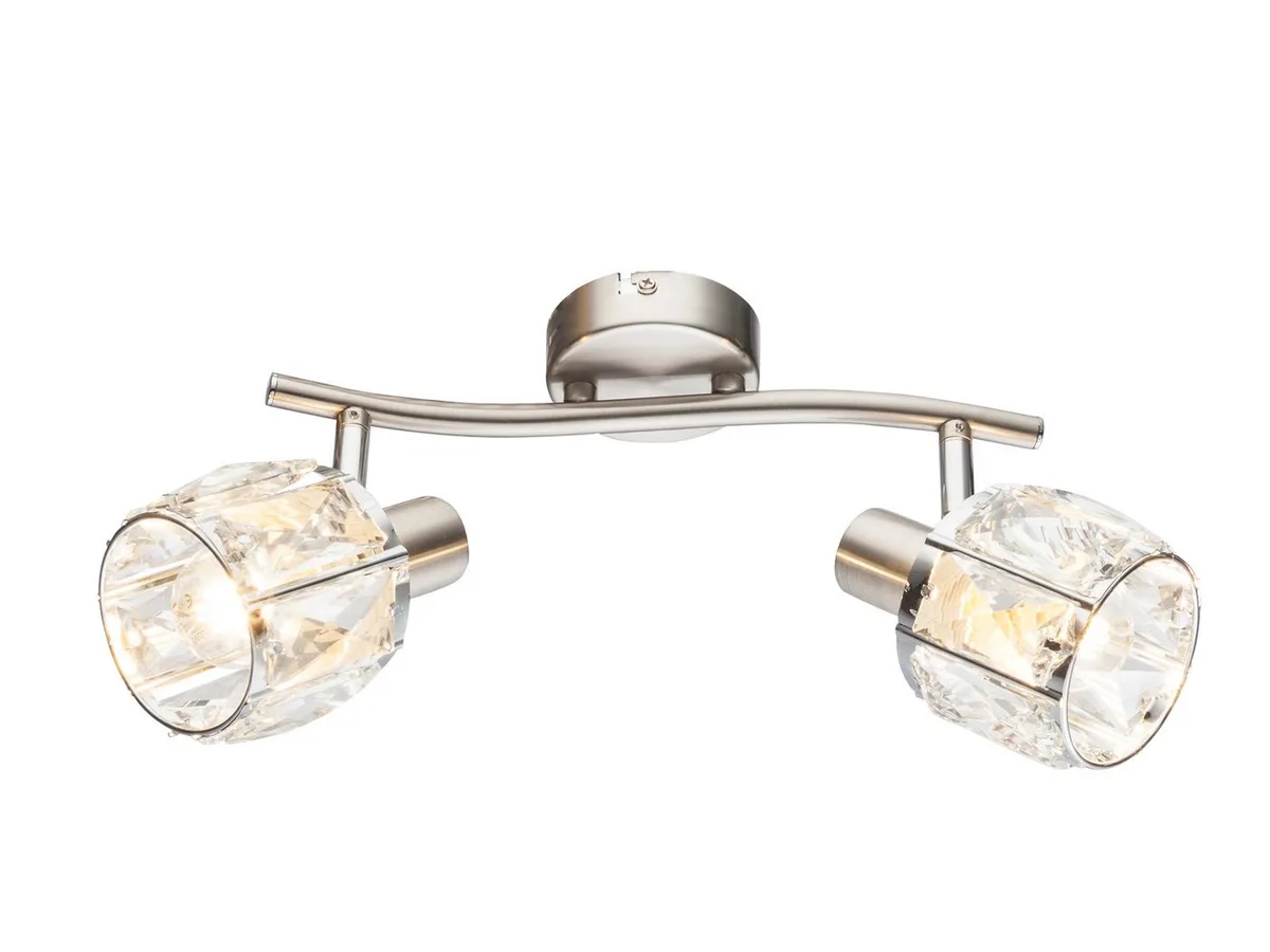 LED Deckenstrahler, Dimmfunktion, LED wechselbar, warmweiß, 2-flammige mit Kristall Lampenschirm für Treppenhaus Decke, B: 28cm de Globo en Argent – photo produit