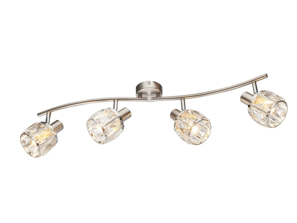LED Deckenstrahler, Dimmfunktion, LED wechselbar, warmweiß, 4-flammige mit Kristall Lampenschirm für Treppenhaus Decke, B: 70cm by Globo in Silver – product photo