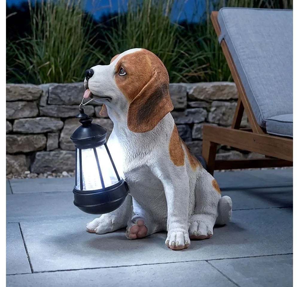 LED Dekofigur, LED-Leuchtmittel fest verbaut, Warmweiß, Solarleuchte Hund Garten Solar Dekoleuchte Solarlampe für de Globo en Blanc – photo produit