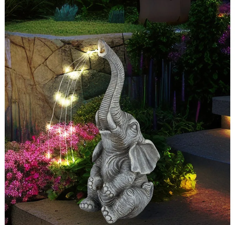 LED Dekofigur, LED-Leuchtmittel fest verbaut, Warmweiß, Solarleuchte Außenlampe Elefant Gartendeko Terrassenleuchte fra Globo i Grå – produktbillede