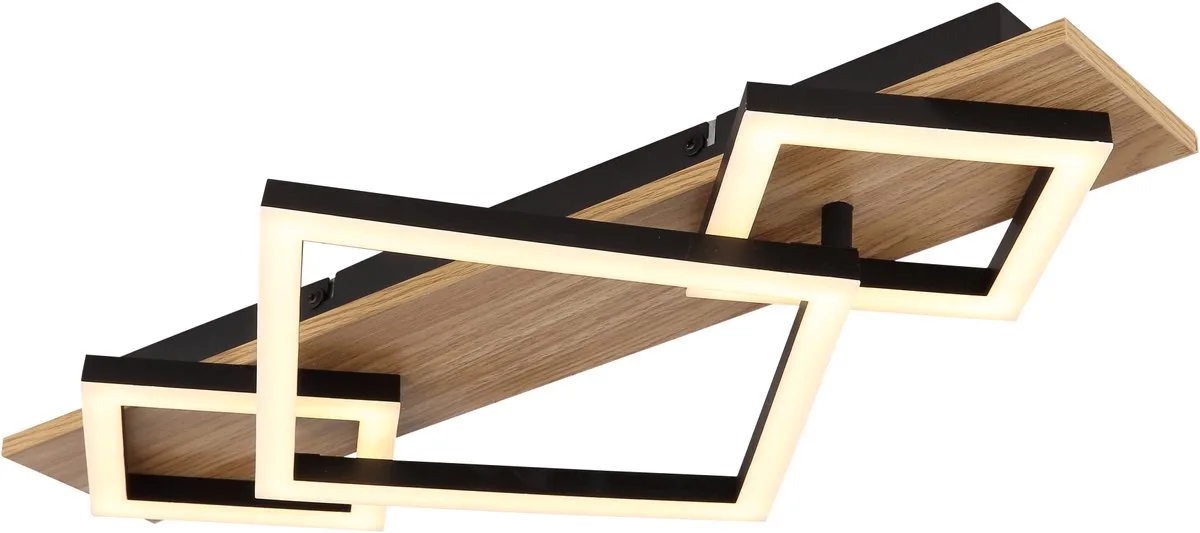 LED design lamp hout plafondlamp zwart opaal woonkamerverlichting, metaal, 24W 1000Lm warm wit, LxBxH 54x31,2x7,5 cm de Globo en Marron – photo produit