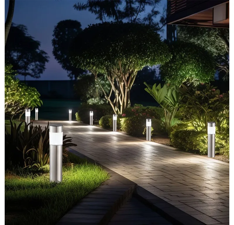 LED Gartenleuchte, LED-Leuchtmittel fest verbaut, 12er Set LED Solar Steck Leuchten Garten Weg Außen Beleuchtung IP44 fra Globo i Sølv – produktbillede