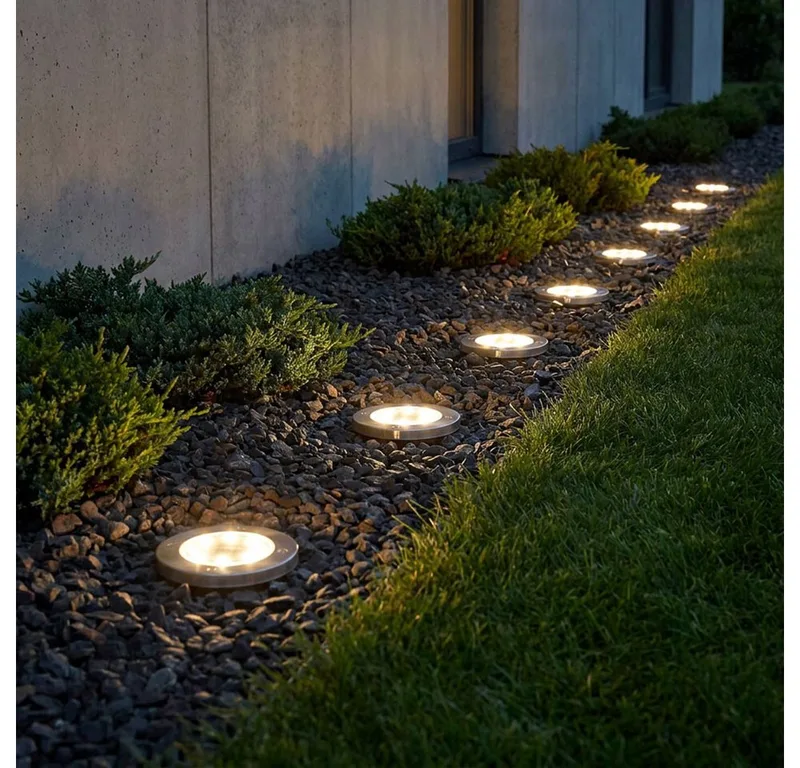 LED Gartenleuchte, LED-Leuchtmittel fest verbaut, LED Solarleuchte Bodenstrahler Bodenlampe Erdspieß Edelstahl 8er Set de Globo en Argent – photo produit