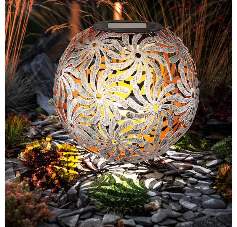LED Gartenleuchte, LED-Leuchtmittel fest verbaut, Warmweiß, Solarlaterne Außen LED Solarleuchte Tisch Garten für de Globo en Argent – photo produit