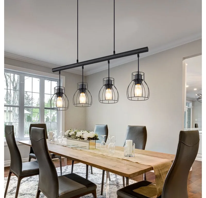 LED-Hängeleuchte, Leuchtmittel inklusive, Warmweiß, Hängeleuchte Industrial Hängelampe Vintage Pendelleuchte von Globo in Schwarz – Produktfoto