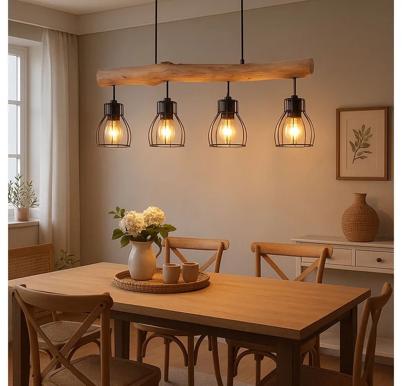 LED-Hängeleuchte, Leuchtmittel inklusive, Warmweiß, Hängeleuchte Holzlampe LED Esszimmerleuchte Pendellampe Deckenleuchte de Globo en Noir – photo produit