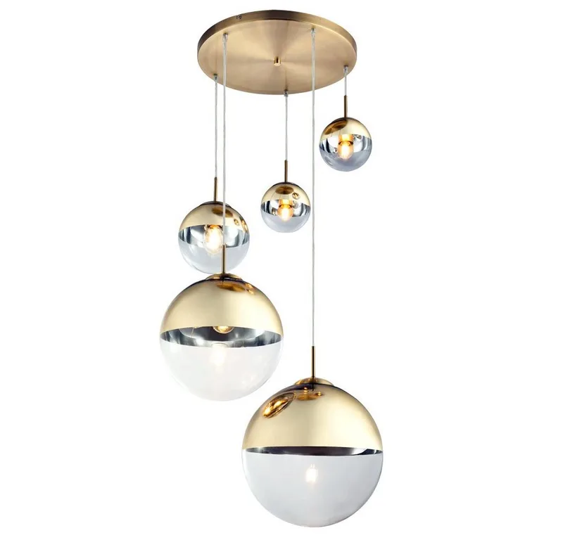 LED-Hängeleuchte, Leuchtmittel inklusive, Warmweiß, LED Pendelleuchte Esszimmer Kugel Hängelampe gold 5 flammig Hängelampe fra Globo – produktbillede