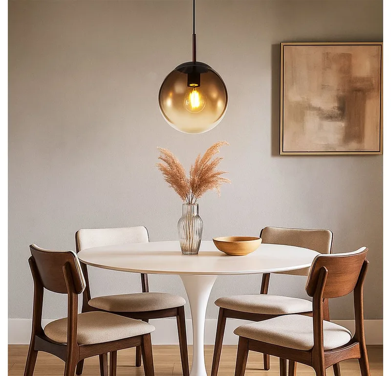 LED-Hängeleuchte, Leuchtmittel inklusive, Warmweiß, LED Pendelleuchte Pendellampe Wohnzimmer Glas Kugel Hängelampe fra Globo i Brun – produktbillede