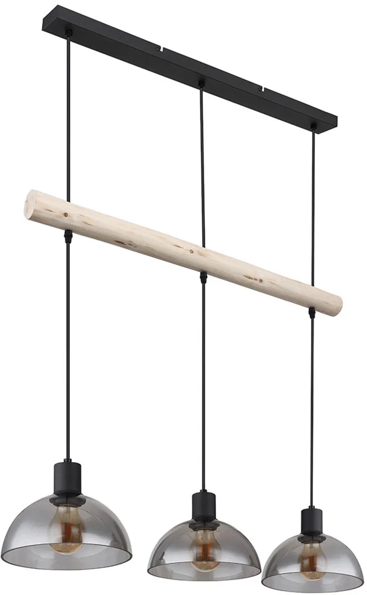 LED hanglamp 3 vlammen eettafel hout glas woonkamer lamp verstelbaar, metaal, 3x E27 gloeidraad LED warm wit, LxBxH 80x20x120 cm de Globo en Marron – photo produit