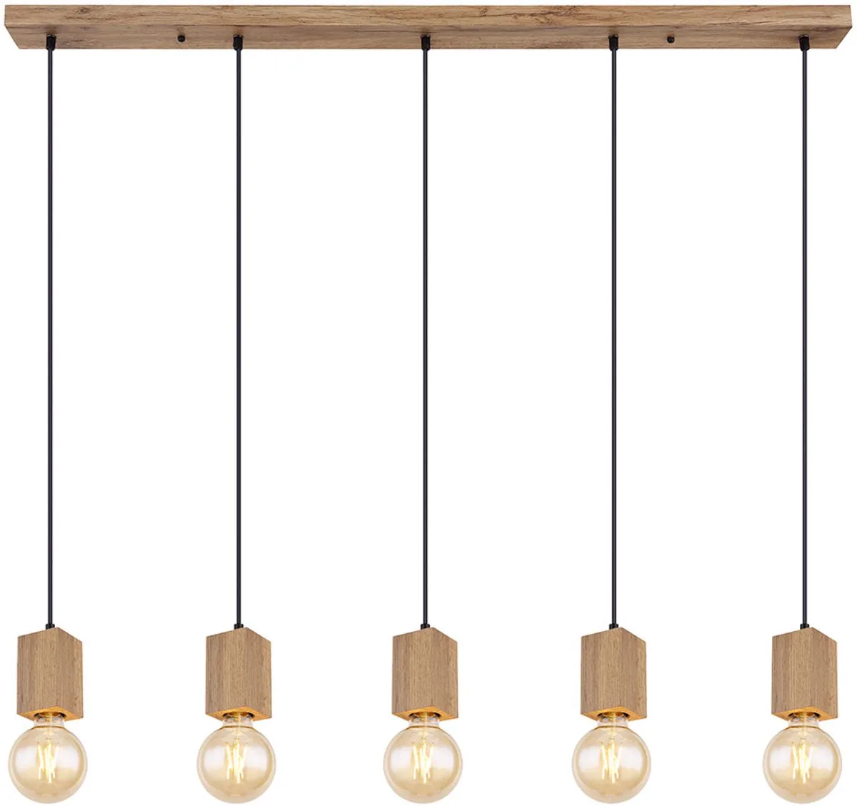 LED hanglamp 5 vlammen eetkamerlamp houtlook hanglamp in hoogte verstelbaar hout, MDF metaal, 5x 7W 630Lm warm wit, LxBxH 115x6x120 cm de Globo en Marron – photo produit