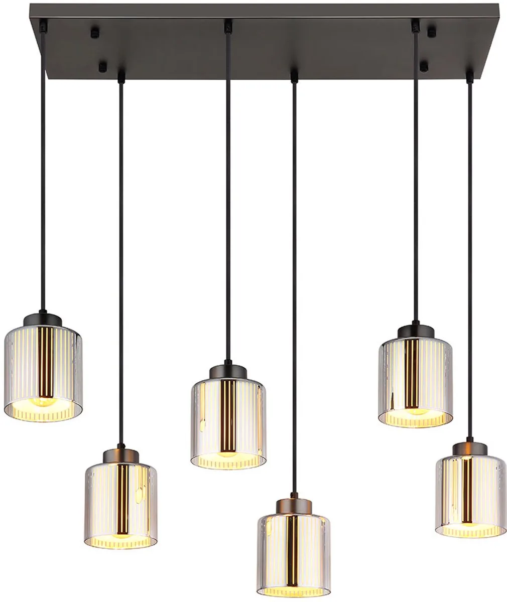 LED hanglamp 6 vlammen hanglamp glas verchroomd eettafellamp 6x 9W 6x 810lm warm wit, L x H 83 x 120 cm de Globo en Noir – photo produit