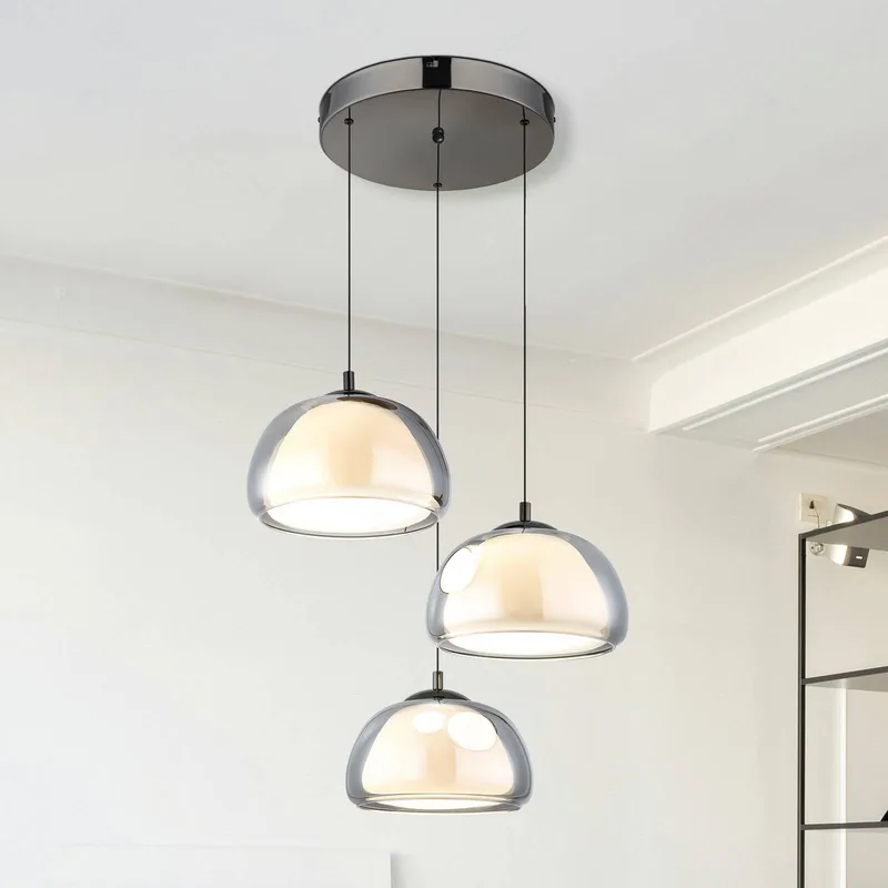 LED hanglamp Avila, rookgrijs/zwart, glas, CCT, dimbaar de Globo en Rookgrijs, Noir – photo produit