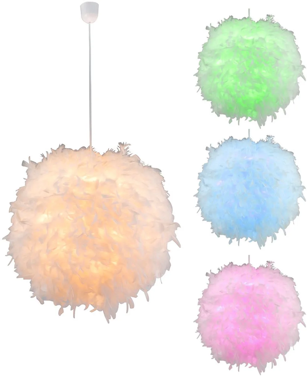LED hanglamp dimbaar met afstandsbediening LED hanglamp verenlamp slaapkamerlamp woonkamer, textiel witte veren, 8,5W 806m warm DxH 60x130 cm de Globo en Blanc – photo produit