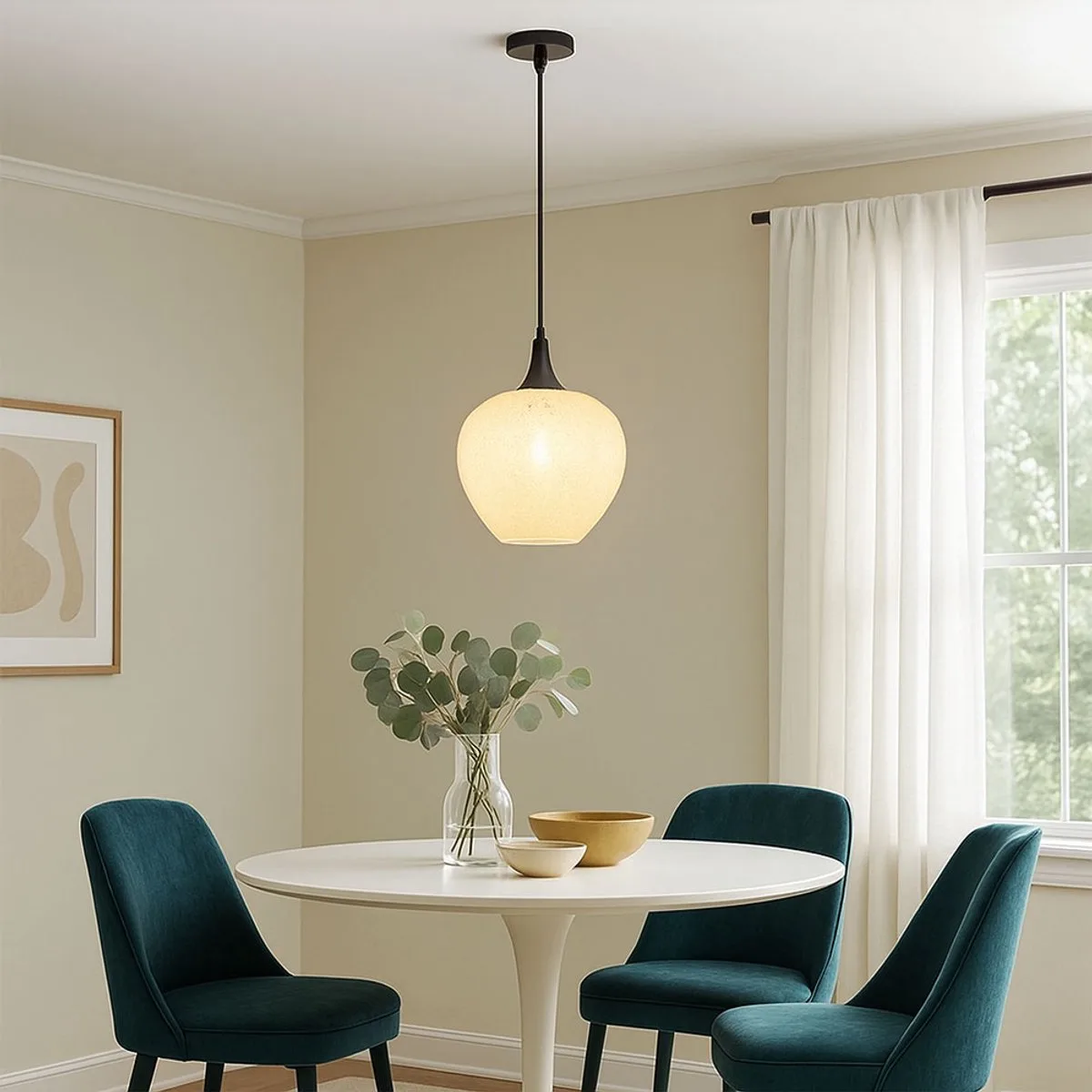 LED hanglamp eetkamerlamp glas wit opaalmotief, 1 E27 LED warm wit von Globo in Silber – Produktfoto