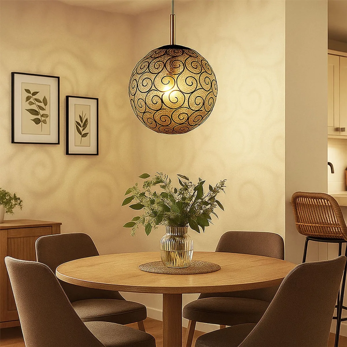 LED hanglamp eetkamerlamp hanglamp glas gerookt woonkamerlamp, metaal, 1x E27 gloeidraad LED warm wit, DxH 35x120 cm von Globo in Gold – Produktfoto