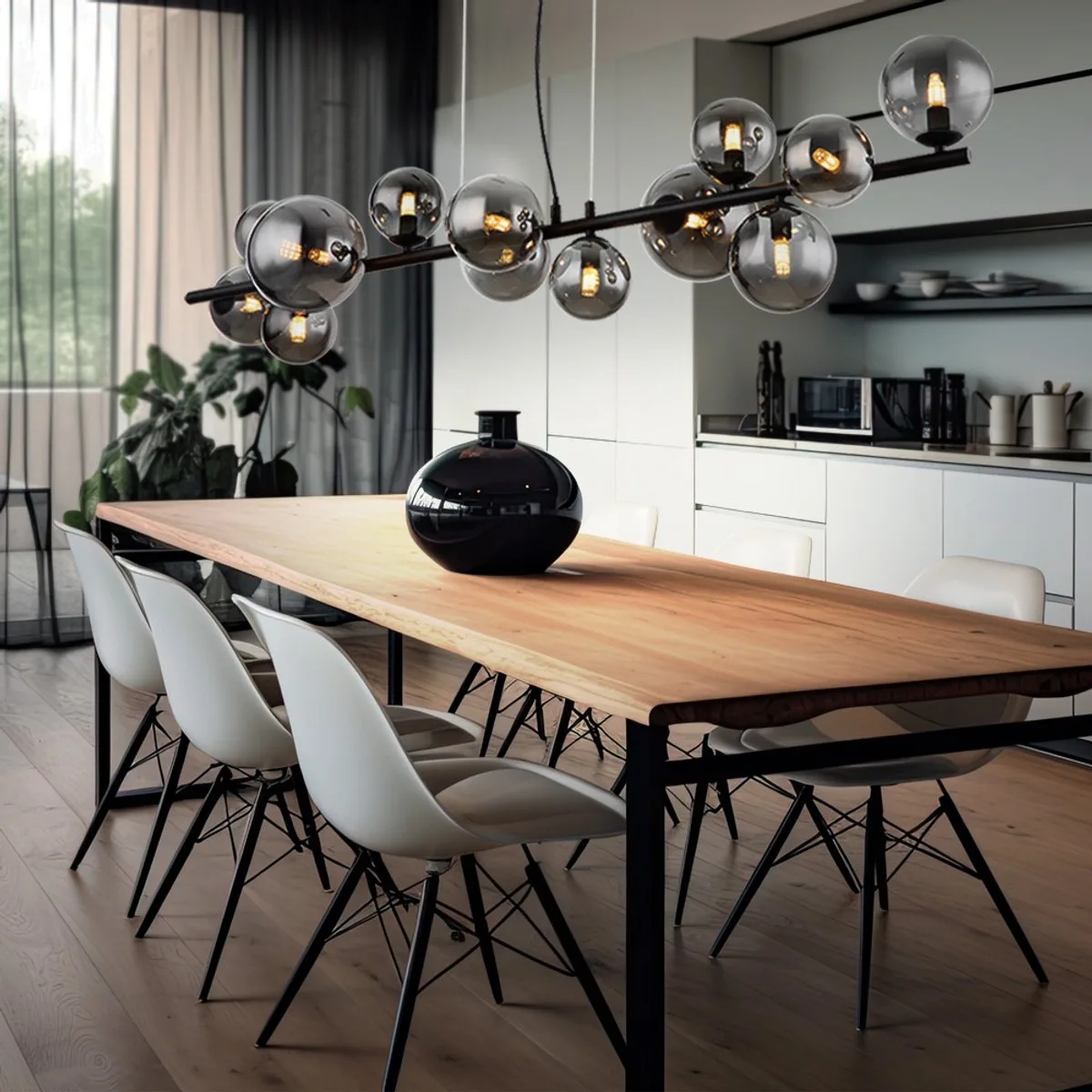 LED hanglamp eetkamerlamp woonkamerlamp, metaal zwart glas rookkleurig, in hoogte verstelbaar 13 vlammen G9, 3,5W 350lm 3000K warm wit, L 120 cm by Globo in Grey – product photo