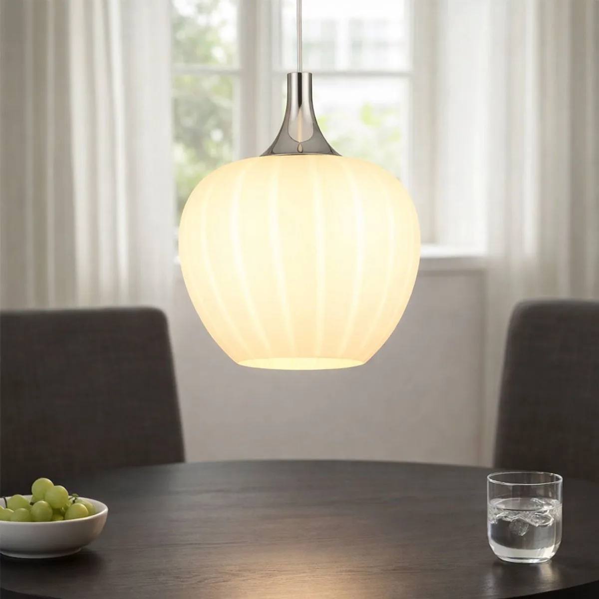 LED hanglamp eettafel lamp hanglamp glas woonkamer lamp wit gegroefd, metaal wit verchroomd, 10,5W 1055lm warm wit, DxH 24 x 120 cm de Globo en Blanc – photo produit