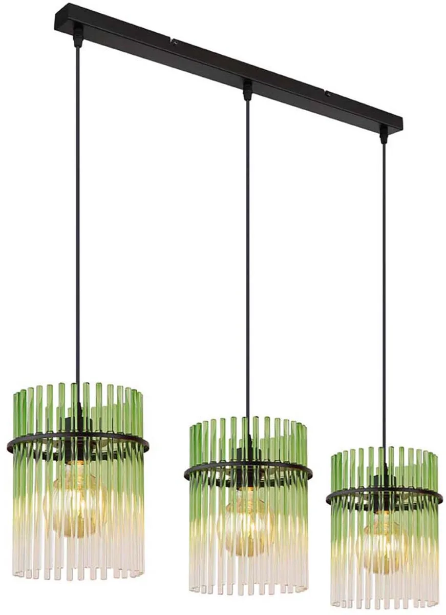 LED hanglamp eettafel lamp hanglamp woonkamer lamp 3 vlammen, metaal helder, zwart, 7W 806lm warm wit, LxBxH 80x20x140 cm von Globo in Grün – Produktfoto