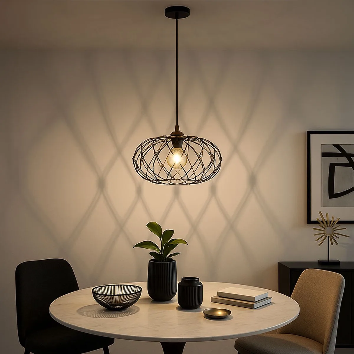 LED hanglamp eettafel lamp metalen gaas hanglamp goud woonkamer lamp, 7W 700lm warm wit, DxH 40 x 150 cm de Globo en Noir – photo produit