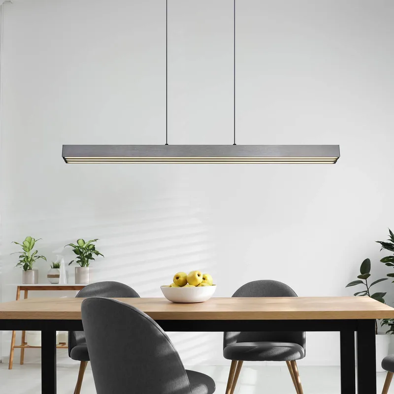 LED hanglamp Ethan, grijs, metaal, 150 cm, uitschuifbaar de Globo en Gris, Gris foncé, Opaal – photo produit