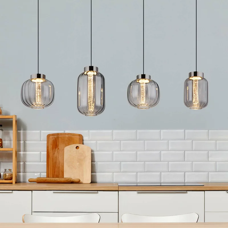 LED hanglamp Fluoro, rookgrijs, lengte 120 cm, 4-lamps. von Globo in Rookkleurig, Schwarz, Chrom, Helder – Produktfoto