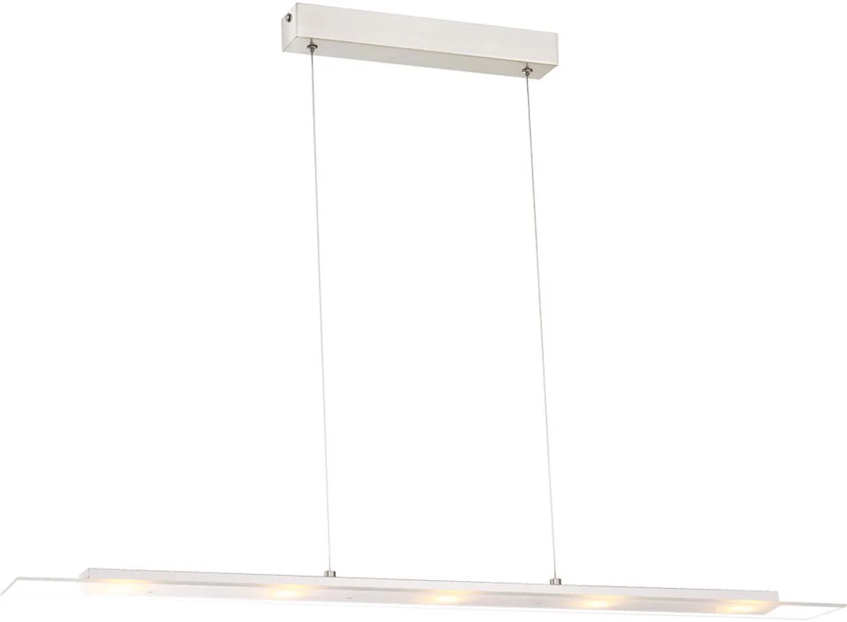 LED hanglamp gesatineerd glas eettafellamp hanglamp woonkamer, mat nikkel, 5x7W 5x560lm warm LxH 95x150 cm von Globo in Weiß – Produktfoto