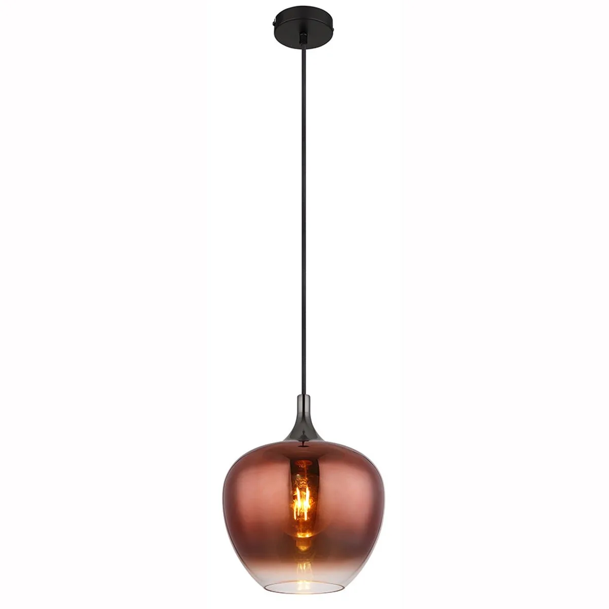 LED hanglamp glas hanglamp retro eetkamerlamp zwart-chroom, metaal, 1x 7W 630lm warmwit, DxH 24x120 cm de Globo en Cuivre – photo produit
