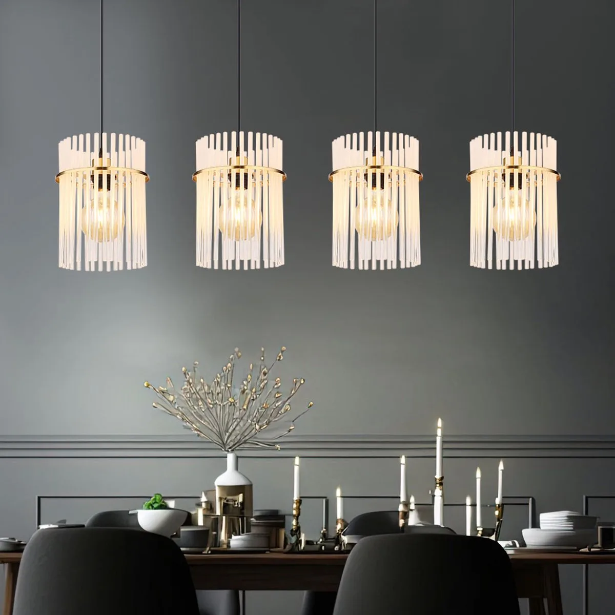 LED hanglamp glazen staven eetkamerlamp plafondlamp woonkamerlamp helder opaal, metaal, 4x9W 4x 810lm warm wit, H 140 cm von Globo in Gold – Produktfoto