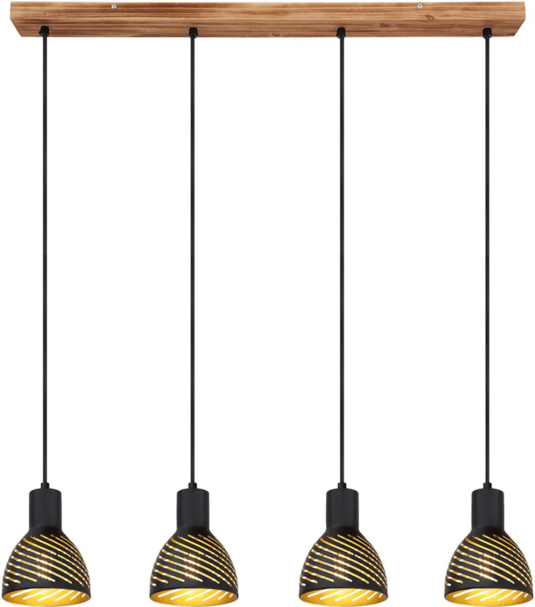 LED hanglamp goud eettafel lamp hanglamp 4 vlammen woonkamer, metaal hout look, 4x E27 LED warm wit, LxH 90x120 von Globo in Schwarz – Produktfoto