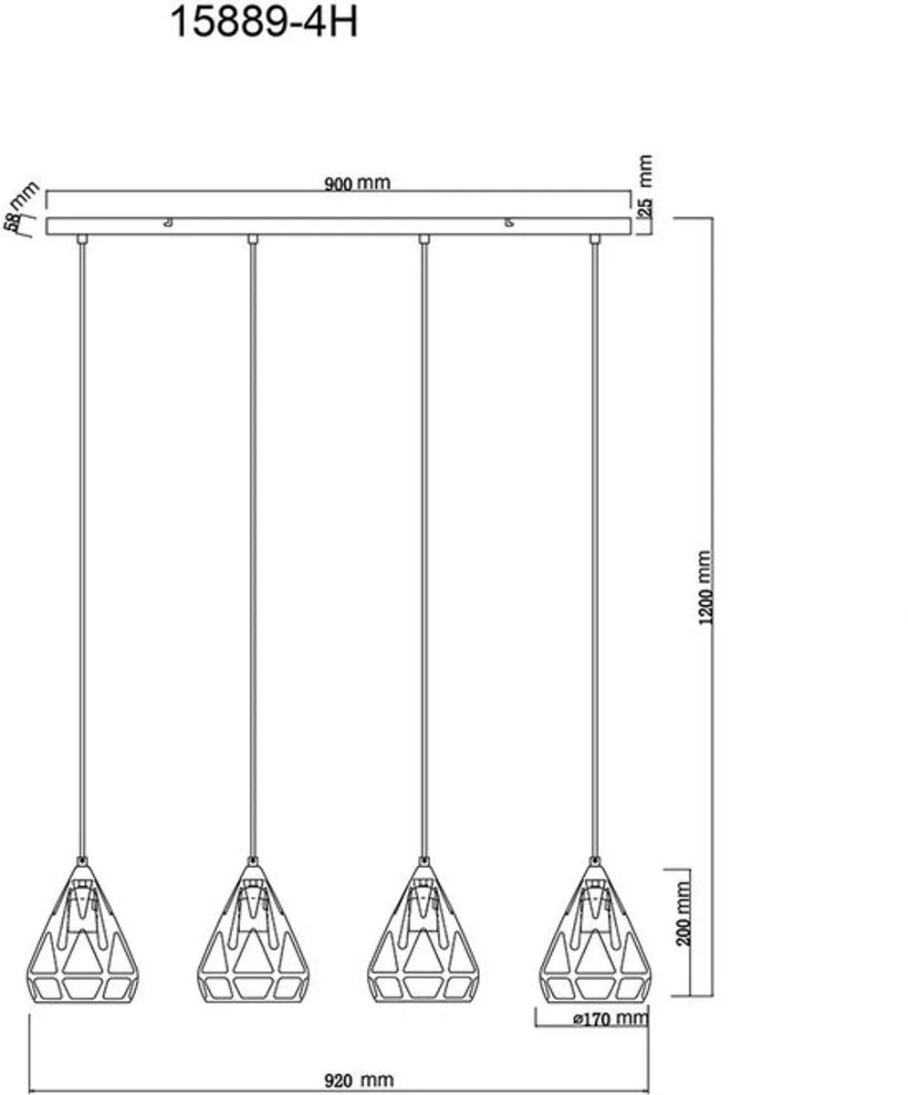 LED hanglamp Hanglamp eettafel 4 vlammen retro woonkamerlamp verstelbaar, metaal, 4x 7W 806lm warm wit, LxBxH 92x17x120 cm von Globo in Schwarz – Produktfoto