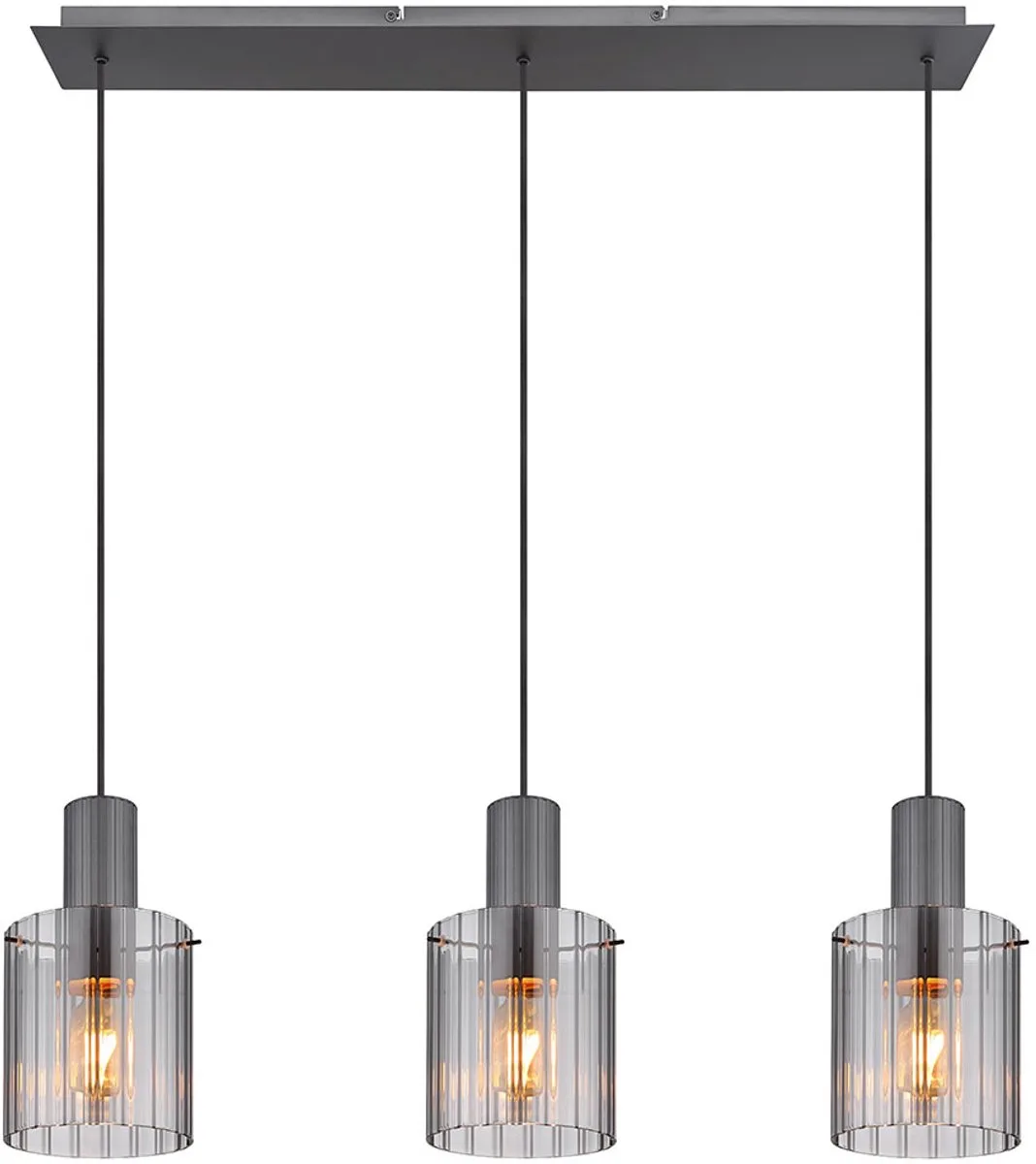LED hanglamp Hanglamp eettafel Woonkamerlamp Hanglamp 3 vlammen gerookt glas, metaal 3x 7W 3x 810lm warm wit, LxBxH 98x18x120 cm von Globo in Grau – Produktfoto