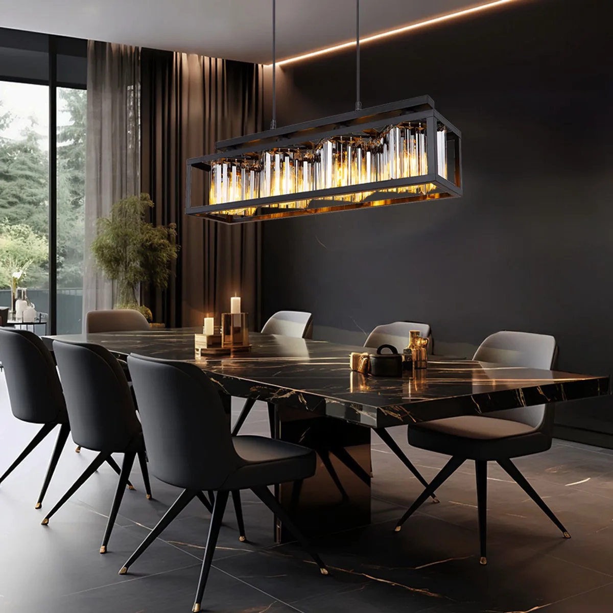 LED hanglamp hanglamp kristal woonkamer moderne hanglamp eettafel 4 vlammen, metaal glas, 4x E27 LED warm wit, LxH 68 x 120 cm by Globo in Black – product photo