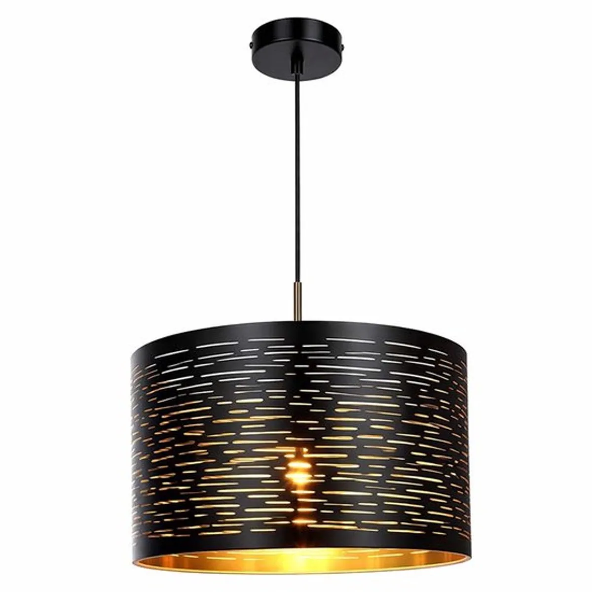 LED hanglamp Hanglamp Woonkamerlamp Hanglamp zwart-goud, decoratieve perforaties, metaal kunststof, 7W 806Lm warm wit, DxH 38x120 cm by Globo in Black – product photo